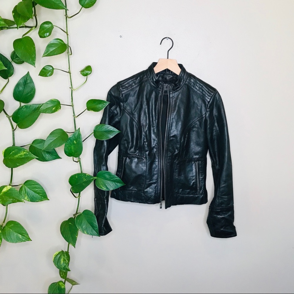 Wilson’s Leather black moto bomber style jacket S